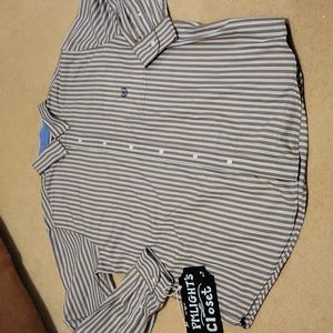 Chaps XL Button Down Dress Shirt Brown Blue Stripe